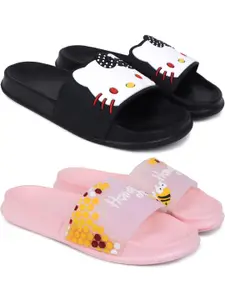 Pampy Angel Women Set Of 2 Printed Rubber Slip-On Flip Flops