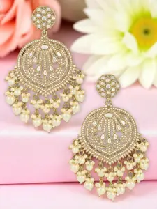 OOMPH Kundan Studded & Beaded Contemporary Drop Earrings