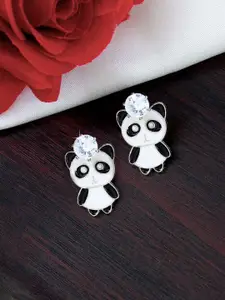 PRIVIU Gold-Plated American Diamond Studded Panda Drop Earrings