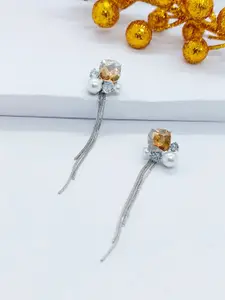 AVANT-GARDE PARIS Silver-Plated Contemporary Cubic Zirconia Tasselled Drop Earrings