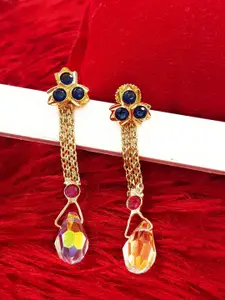 Anujeet Fashion Hub Gold-Plated Artificial Stones and Beads Contemporary Drop Earrings