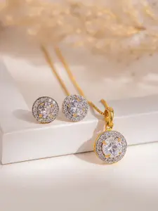 Voylla Gold-Plated Sparkling Elegance Golden Glow Pendant Set