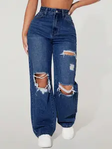 CORSICA Women Straight Fit High-Rise Highly Distressed Jeans