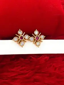 Anujeet Fashion Hub Gold-Plated Floral Shaped Artificial Stones Studs Earrings