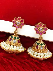 Anujeet Fashion Hub Gold-Plated Dome Shaped Artificial Stones and Beads Jhumkas Earrings