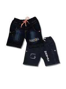WORTON FASHION Boys Pack Of 2 Typography Denim Shorts