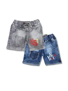 WORTON FASHION Boys Pack Of 2 Typography Denim Shorts