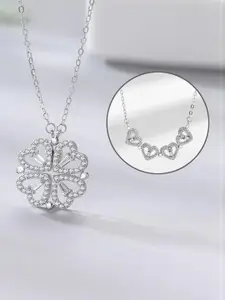 Vembley Silver-plated Multi Wearing Clover Open Hearts Magnetic Pendant Necklace
