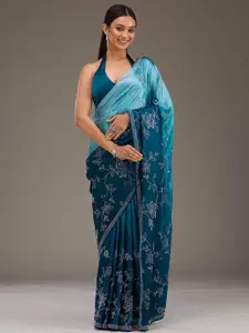 Trendmalls Floral Embellished Beads and Stones Satin Designer Sirowski Saree