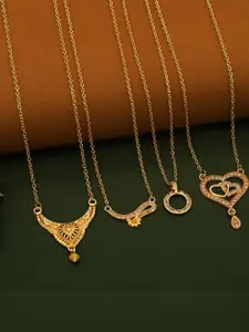 Anouk Brass Pack Of 4 Gold-Plated Chains With Pendant