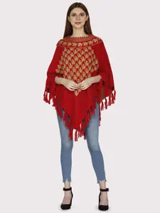 HAUTEMODA Geometric Printed Woolen Poncho
