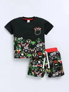 LITTLE NINJA Boys Printed Pure Cotton T-Shirt & Shorts