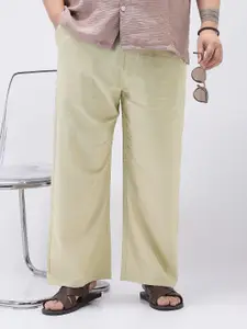 Urbano Plus Men's Beige Loose Fit Solid Linen Blend Non-Stretchable Trousers