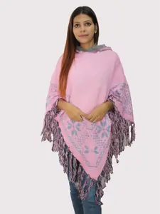 HAUTEMODA Floral Printed Woolen Poncho