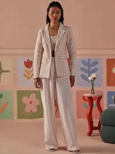 Sage by Mala Belle Checked Pure Cotton Single-BreastedBlazer