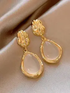 Celestique Korean Gold Plated Artificial Stones Studded Teardrop Shaped Drop Earrings