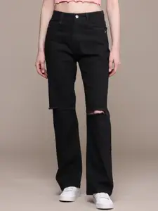 Metronaut Women Comfort Relaxed Fit High-Rise Slash Knee Stretchable Cotton Jeans