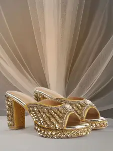 VENDOZ Women Embellished Platform Heel Peep Toes with Ethnic - Embellished