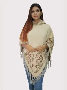 HAUTEMODA Floral Printed Woolen Poncho