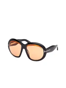 Tom Ford Women Brown Lens & Black Oval Sunglasses with