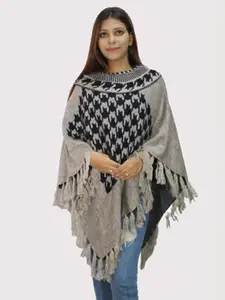 HAUTEMODA Geometric Printed Woolen Poncho