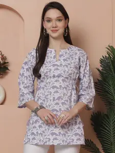 KALINI Floral Printed Notch Neck Pure Cotton Straight Kurti