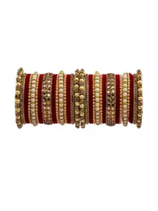 RIJOLI Set of 38 Gold-Plated Artificial Stones and Beads Alloy Bangles