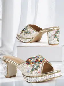 VENDOZ Women Embellished Platform Heel Peep Toes with Ethnic - Embellished