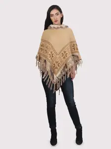 HAUTEMODA Women Floral Printed Woollen Longline Poncho