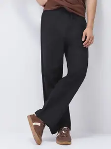 Urbano Fashion Men's Black Loose Fit Solid Linen Blend Non-Stretchable Trousers