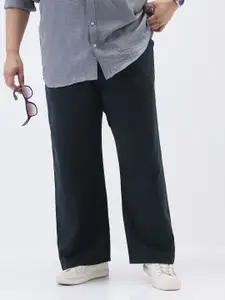 Urbano Plus Men's Navy Loose Fit Solid Linen Blend Non-Stretchable Trousers