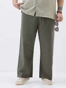 Urbano Plus Men's Dusty Grey Loose Fit Solid Linen Blend Non-Stretchable Trousers