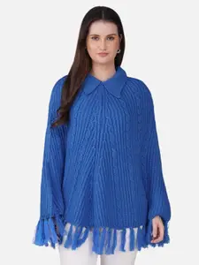 JoE Hazel Self Design Shirt Collar Acrylic Longline Poncho