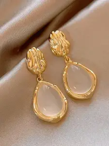 Celestique Gold Plated Artificial Stones Studded Korean Teardrop Shaped Drop Earrings