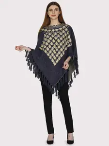 HAUTEMODA Geometric Printed Woolen Poncho