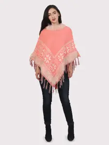 HAUTEMODA Floral Printed Woolen Poncho