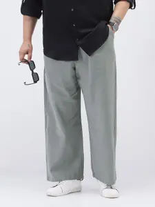 Urbano Plus Men's Grey Loose Fit Solid Linen Blend Non-Stretchable Trousers