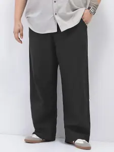 Urbano Plus Men's Black Loose Fit Solid Linen Blend Non-Stretchable Trousers