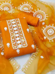 KIMISHA Floral Embroidered Thread Work Organza Unstitched Dress Material