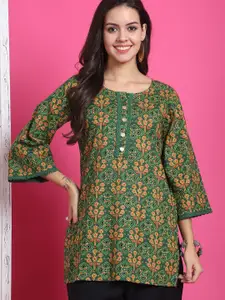 KALINI Floral Printed Round Neck Pure Cotton Straight Kurti