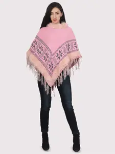 HAUTEMODA Floral Printed Woolen Poncho