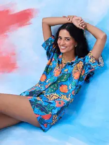 20Dresses Floral Printed Shirt Collar Shirt With Shorts