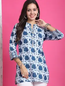 KALINI Women Mandarin Collar Pure Cotton Straight Kurti