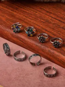 VENI Set Of 4 Silver-Plated Oxidised Toe Rings