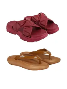 RIFOF Women Maroon PU Flip Flops