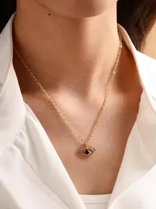 DressBerry Women Gold-Plated Black Evil Eye Pendant Necklace