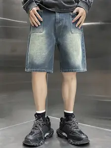 StyleCast x Revolte Men Mid Rise Relexed Fit Denim Shorts