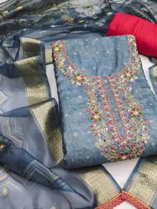 KIMISHA Floral Woven Design Beads and Stones Unstitched Dress Material