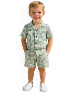 FASHION GRAB Printed Shirt Neck Pure Cotton Shirt With Short