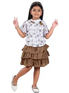 WORTON FASHION Girls Printed Top with Skirt